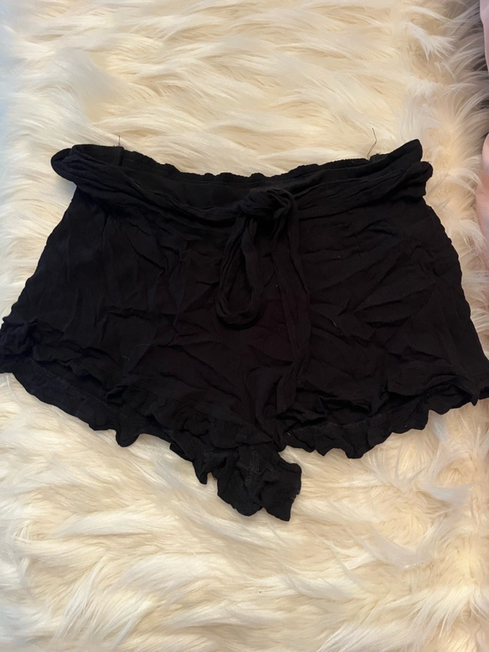 Derek Heart Black Ruffle Hem Drawstring Lounge Shorts